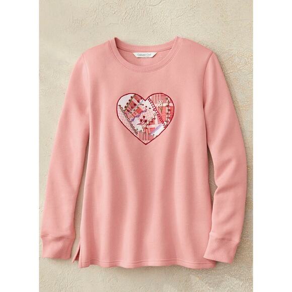 Coldwater Creek One Heart Pink Sweater Crewneck - Picture 1 of 4